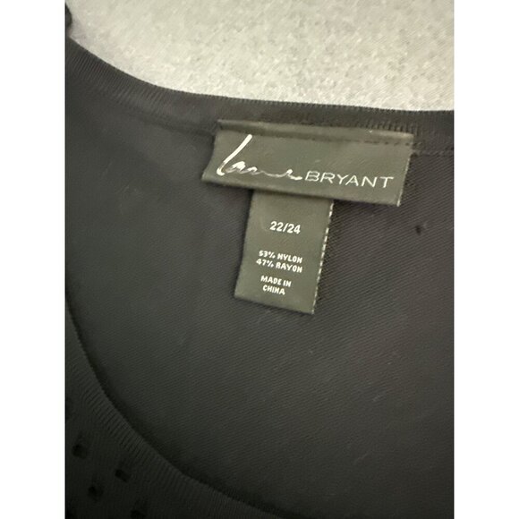 Lane Bryant Black Plus Size 22/24 Eyelet Sleeve Knit Dress Nylon Rayon Blend - Picture 2 of 5